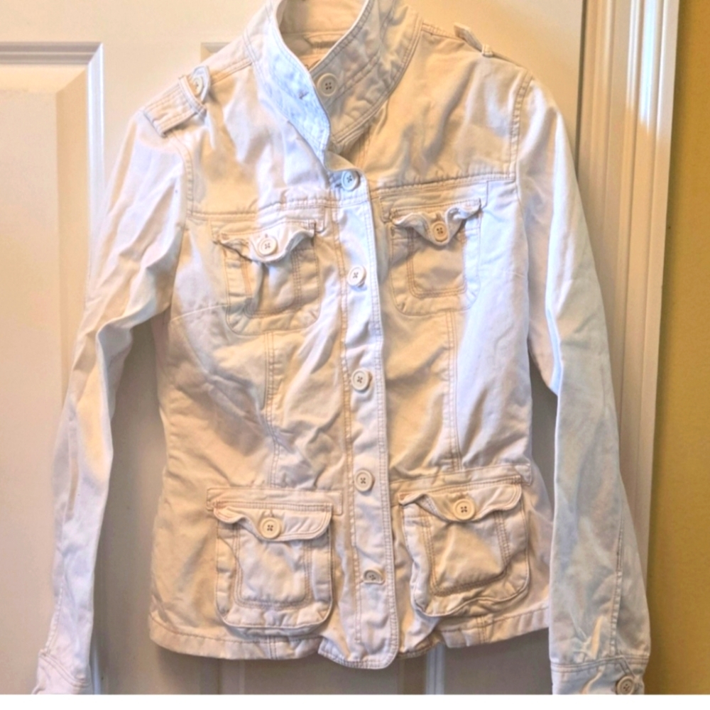 Aeropostale Women's Vintage Y2K  Cream Utility Jacket Button Up Military Vibe